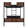 Full-over-full bunk bed modern style steel frame bunk bed with safety rail, built-in ladder for bedroom, dorm, boys, girls, adults