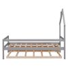 Twin House Wooden Daybed with trundle, Twin House-Shaped Headboard bed with Guardrails,Grey