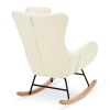 Rocking Chair Nursery, Teddy Upholstered Rocker Glider Chair with High Backrest, Adjustable Headrest & Pocket, Comfy Glider Chair for Nursery, Bedroom