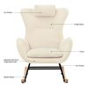 Rocking Chair Nursery, Teddy Upholstered Rocker Glider Chair with High Backrest, Adjustable Headrest & Pocket, Comfy Glider Chair for Nursery, Bedroom