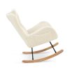 Rocking Chair Nursery, Teddy Upholstered Rocker Glider Chair with High Backrest, Adjustable Headrest & Pocket, Comfy Glider Chair for Nursery, Bedroom