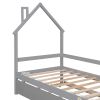 Twin House Wooden Daybed with trundle, Twin House-Shaped Headboard bed with Guardrails,Grey