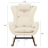 Rocking Chair Nursery, Teddy Upholstered Rocker Glider Chair with High Backrest, Adjustable Headrest & Pocket, Comfy Glider Chair for Nursery, Bedroom