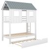 House Bunk Bed with Trundle,Roof and Windows
