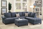 Cocktail Ottoman Dorris Fabric Dark Blue Color W Tufted Seats Ottomans