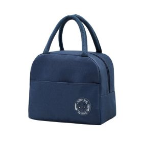 1pc Insulated Lunch Bag; Portable Large Capacity Waterproof Leakproof Reusable Lunch Tote Bag; For Travel Work School (Color: Navy blue)