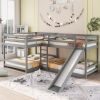 Full and Twin Size L-Shaped Bunk Bed with Slide and Short Ladde