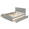 Queen Size Wooden Platform Bed with Four Storage Drawers and Support Legs