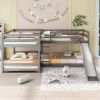 Full and Twin Size L-Shaped Bunk Bed with Slide and Short Ladde