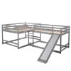 Full and Twin Size L-Shaped Bunk Bed with Slide and Short Ladde