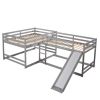 Full and Twin Size L-Shaped Bunk Bed with Slide and Short Ladde