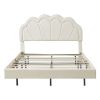Full Upholstered Smart LED Bed Frame with Elegant Flowers Headboard,Floating Velvet Platform LED Bed with Wooden Slats Support
