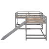 Full and Twin Size L-Shaped Bunk Bed with Slide and Short Ladde